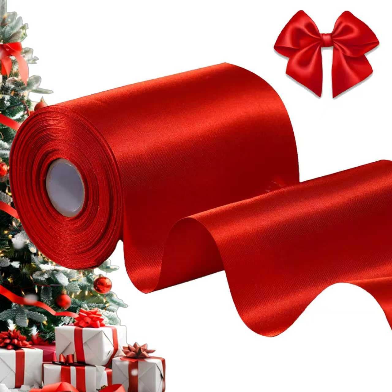 TONIFUL 4 Inch x 11 Yards Wide Red Satin Ribbon Solid Fabric Large Ribbon for Cutting Ceremony Kit Grand Opening Chair Sash Table Hair Car Bows Sewing Craft Gift Wrapping Wedding Party Decoration