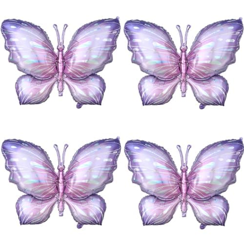 Purple Butterfly Balloons 4 Pieces 40inch Pink Purple Foil Mylar Balloons for Butterfly Themed Party Wedding Birthday Baby Shower Party Decoration (Purple-4pcs)