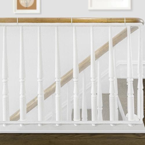 Banister Guard, Safe Rail, 6.6ft x 2.6ft Deck Balcony & Stairway Safety Net for Indoor and Outdoor - Baby Proofing, Child Safety, Stair Railing Net for Pet Toy, White
