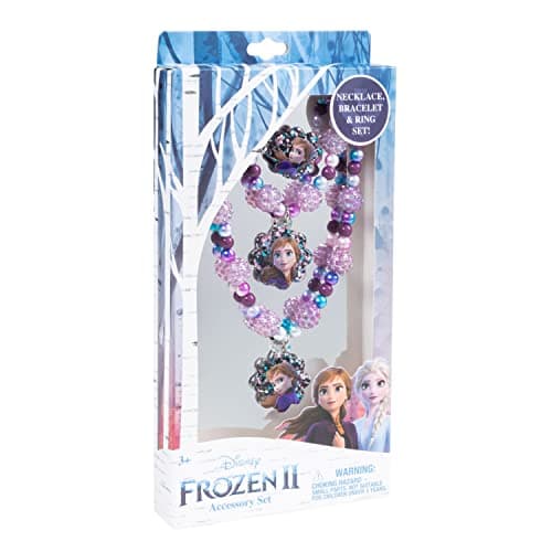 LUV HER Disney Frozen Girls Jewelry Set Dress up 3 Piece Toy Jewelry Box Set with Bead Necklace Bracelet and Ring Play Accessories Ages 3