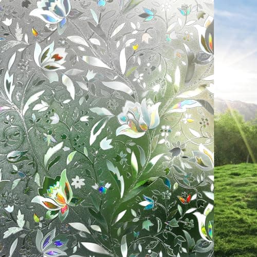rabbitgoo Window Privacy Film Decorative Stained Glass Window Film Sun Blocking Glass Clings RenterFriendly Static Cling Frosted Sticker Covering for Home Door Rainbow Tulip 354 x 1181