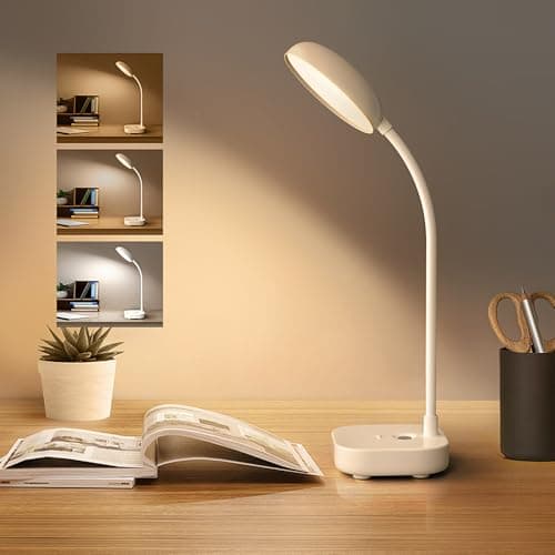 White Small Battery Powered Desk LampBattery operated lamp5W Rechargeable desk light3 ColorsAdjustable brightness360Gooseneck HoseCordless lamps for small spacesEyefriendly and Energy Saving