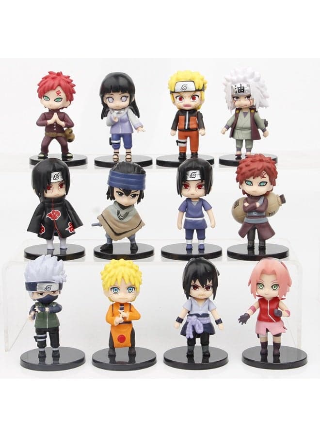 12pc Naruto Figure Toys Uzumaki Naruto Uchiha Sasuke Hatake Kakashi Orochimaru Sakura Anime Model Doll 7cm