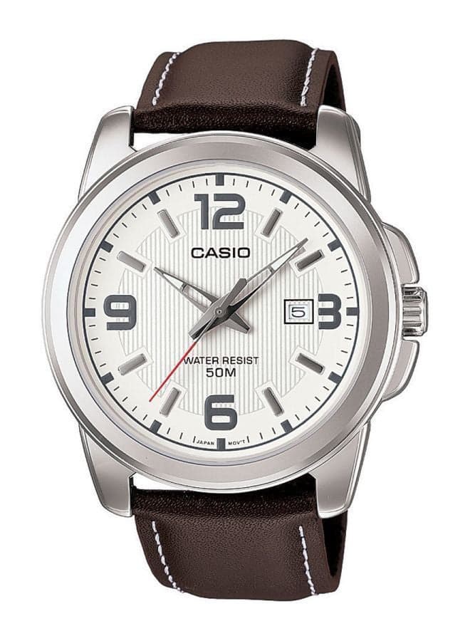 Men Leather Analog Watch MTP-1314L-7AVDF - 50 mm - Brown