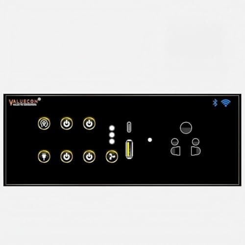 VALUECON® i380 6 modular Smart Wifi Switch Board with 4 Switch,1 Fan,1 Socket, C & A type USB charging ports | App Control, Voice-controlled by Alexa, G. Home, G. Assistant-G. Black