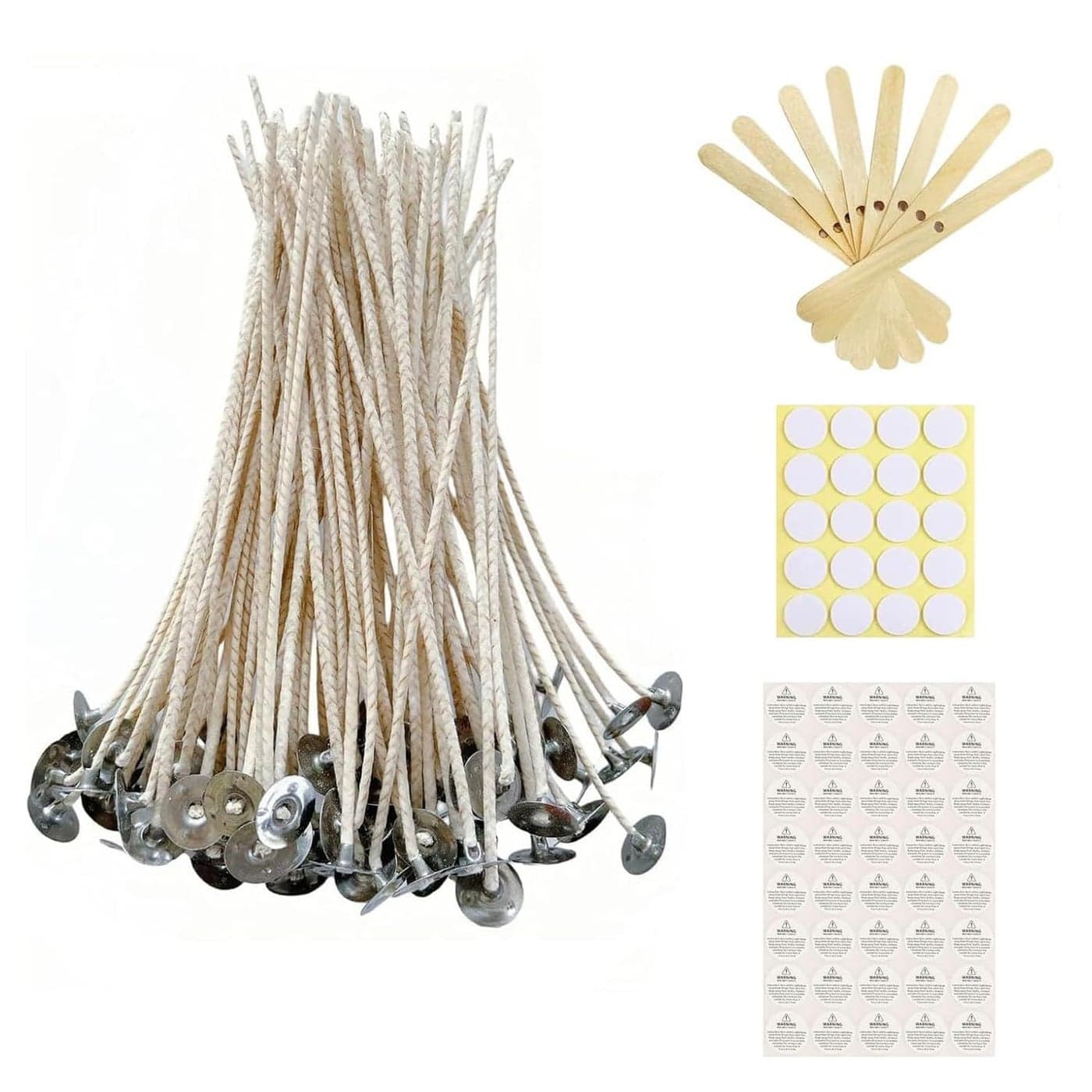 100 pcs 6 ECO Candle Wicks for Candle Making Coated with Natural Soy Wax Low Smoke Cotton Threads Woven with Paper with 20 pcs Candles Wicks Stickers Wicks Centering Device
