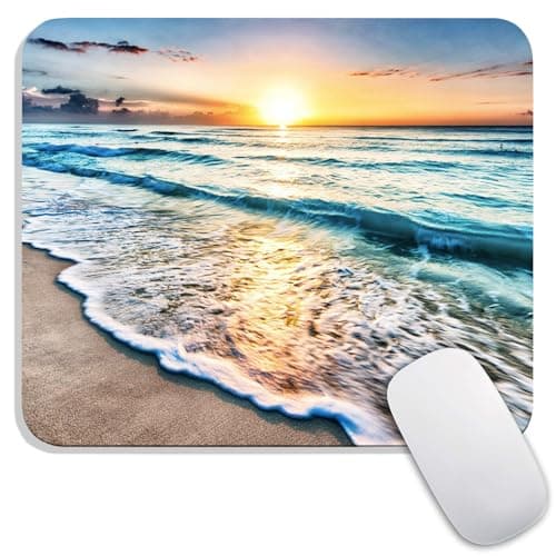 Armanza Square Mouse Pad Beach Sunset, Personalized Premium-Textured Custom Mouse Mat Design, Washable Mousepad Cloth, Non-Slip Rubber Base Computer Mouse Pads for Wireless Mouse
