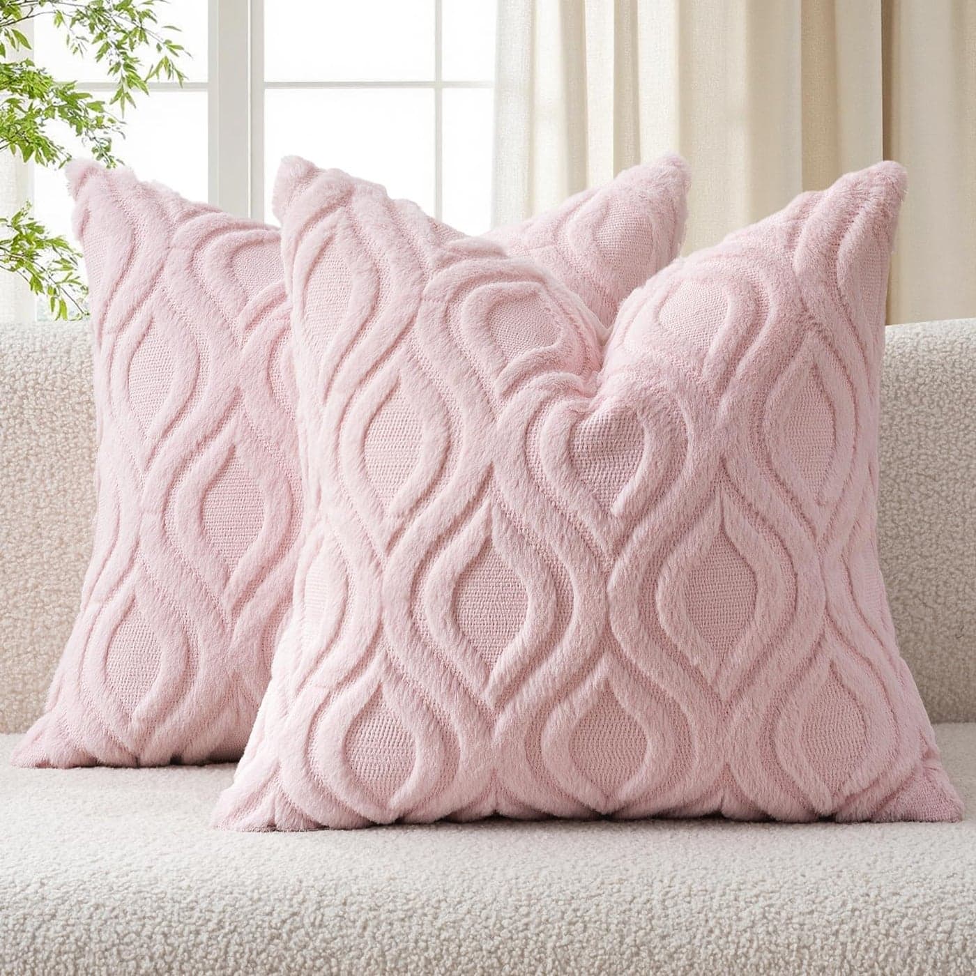 MIULEE Light Pink Valentines Throw Pillow Covers 18x18 Inch Soft Spring Plush Faux Wool Couch Pillow Covers Set of 2 Decorative Farmhouse Boho Throw Pillows for Sofa Living Room Bed