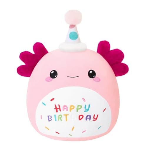 SQEQE Happy Birthday Axolotl Plush Axolotl Stuffed Animal Toy Pink Birthday Plushies Home Decor for Girls Boys Kids8Inch