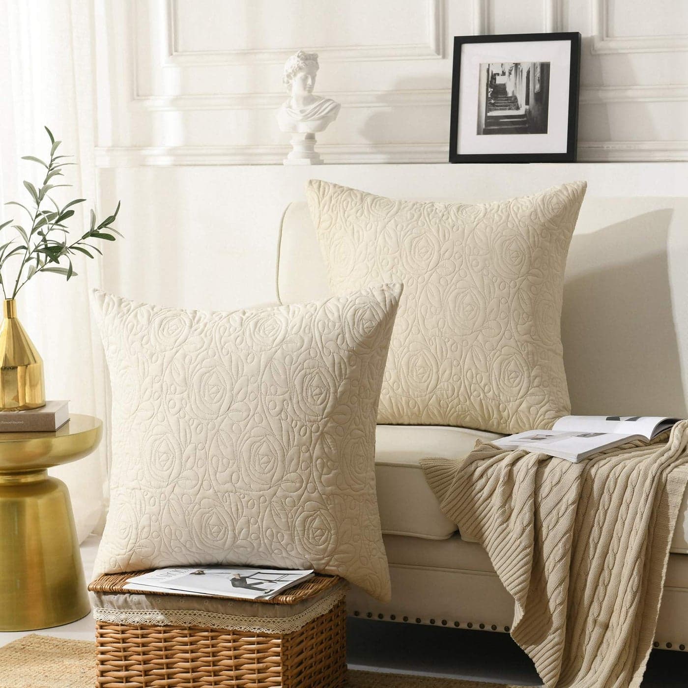 MarCielo 2 Pack Throw Pillow Covers Euro Sham Covers 26X26 Beige