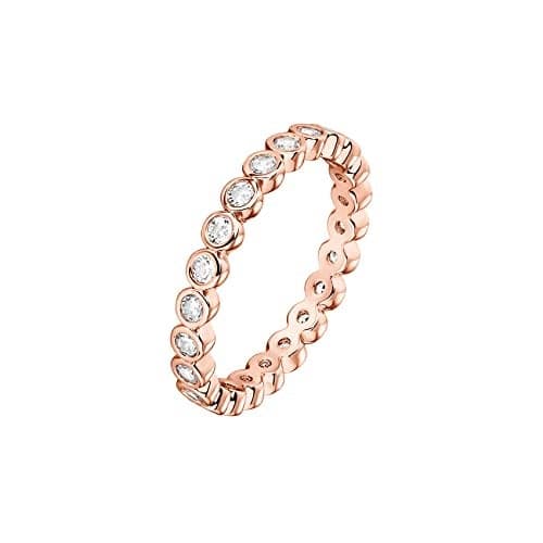 PAVOI 14K Rose Gold Plated Cubic Zirconia Love Ring - 2.8mm Stackable Bands for Women - Gold Eternity Rings for Women, Size 8
