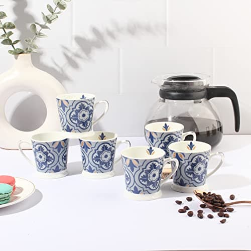 Anwaliya Tapis Series Bone China Tea Cups, 150 ml Set of 6, Durable and Lead Free for Home and Office for Tea, Coffee & Green Tea - Mneme