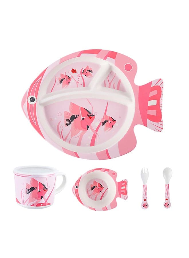 5 Piece Cartoon Dinnerware Set, Colorful Design, and Ergonomic Shape for Kids