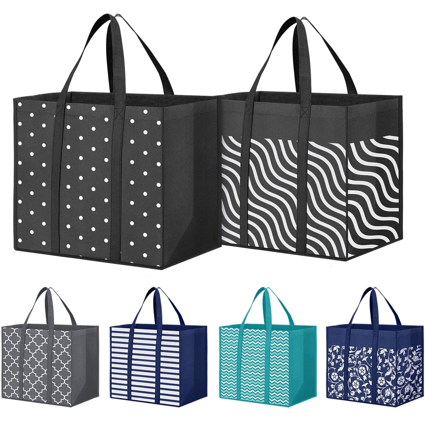 Fab totes 6 Pack Reusable Grocery Bags 35L Large Capacity Heavy Duty Reusable Shopping Bags for Groceries Waterproof Tote Bags for Shopping and Picnic with Sturdy Handles