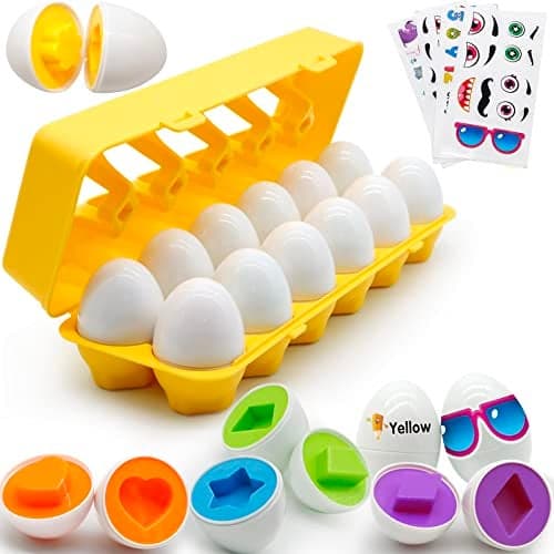 MOONTOY Matching Eggs for Toddlers 13 12PCS Preschool Educational Learning Color Shape Sorter Sensory Montessori Toy Toddler Easter Eggs Basket Stuffers Gift for 1 2 3 Year Old Kid Baby Boy Girl