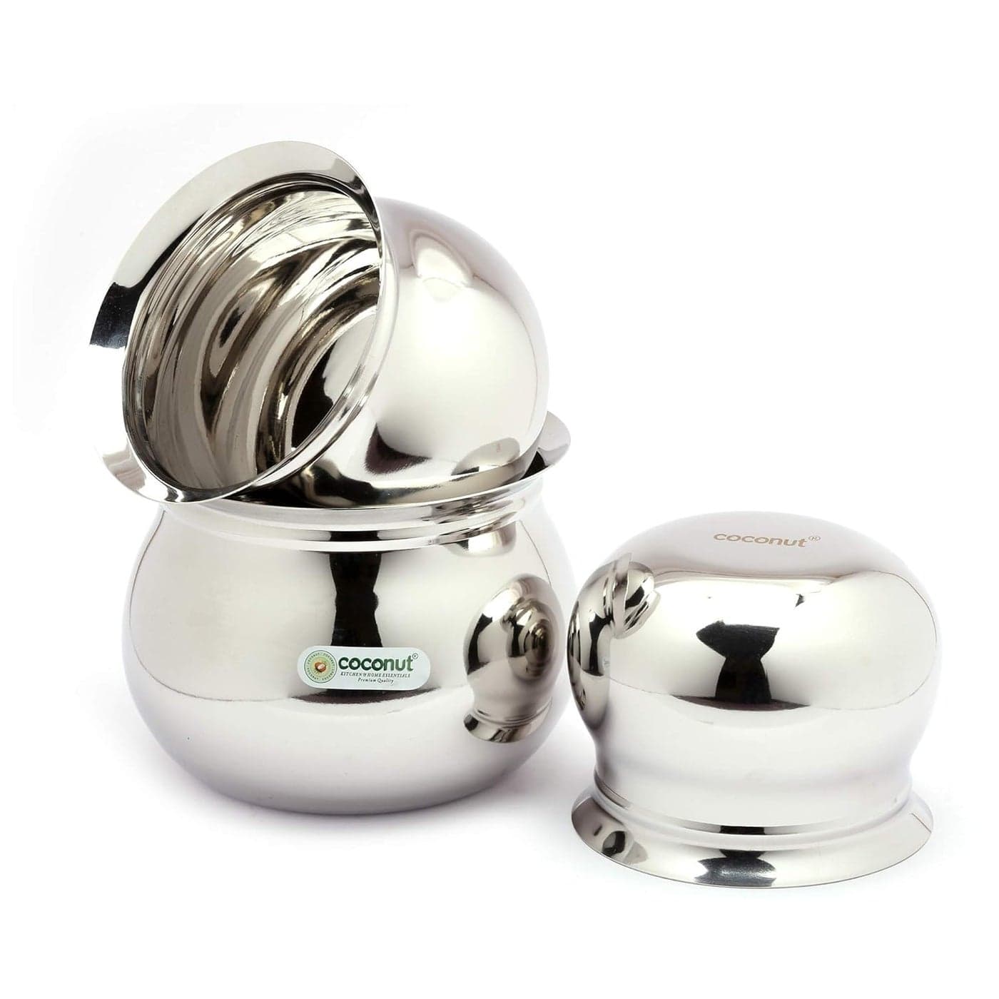Coconut Stainless Steel Kanchi Handi/Cookware (Without Handle & Lid) - Set of 3 Unit - Capacity -550ML, 800 ML & 1000ML