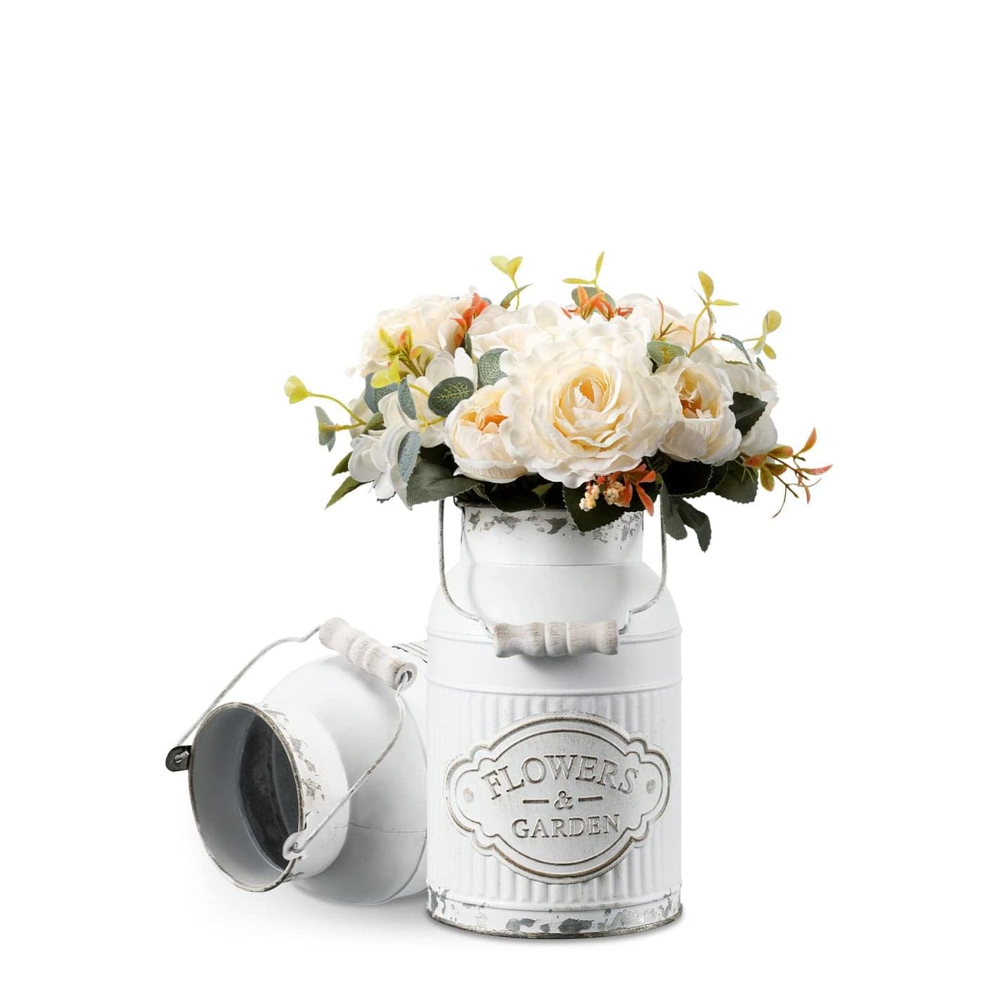 APSOONSELL French Style Shabby Chic Decor White Farmhouse Decor Metal Flower Vase Galvanized Decor for Kitchen Bathroom Sparklers for Weddings