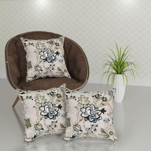Trance Home Linen 100% Cotton 144TC Printed 24x24 inch Cushion Covers for Sofa and Diwan | Throw Pillow/Small Cushion Pillow Covers – (24x24 inch | 60cmx60cm, Malhaar Blue Grey)– Set of 3