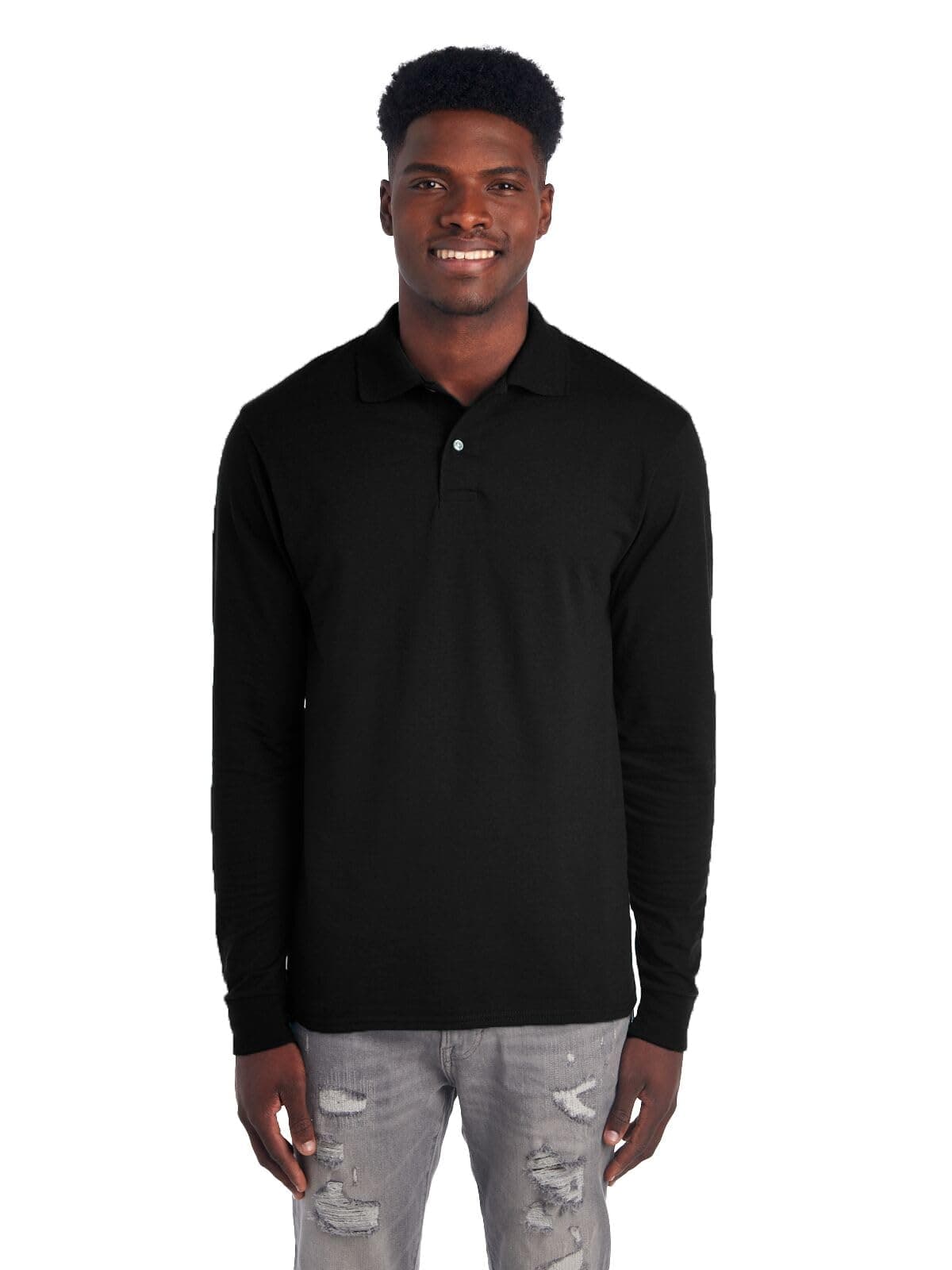 Jerzees Men's Long Sleeve Polo Shirts, Dri-Power, Sizes S-2X - Black, Small