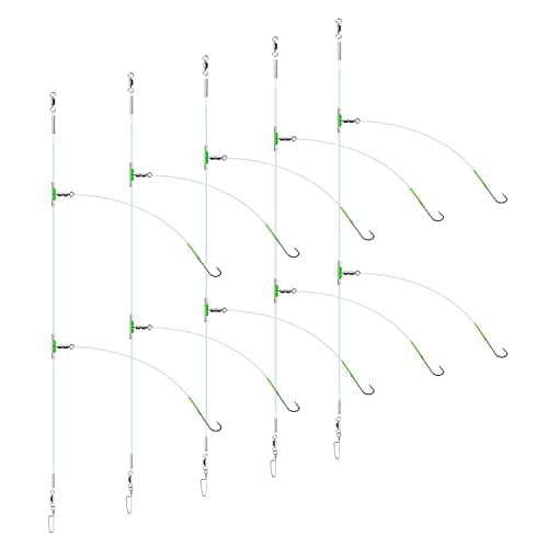 5pcs Sea Fishing Rigs, Deep Drop Snapper Rig, Bottom Fishing Rigs, Luroad Pre Tie Flapper Rig Aberdeen Hook Sizes 1, 2/0 for Beach Casting Shore Flounder, Whiting, Bass, Plaice