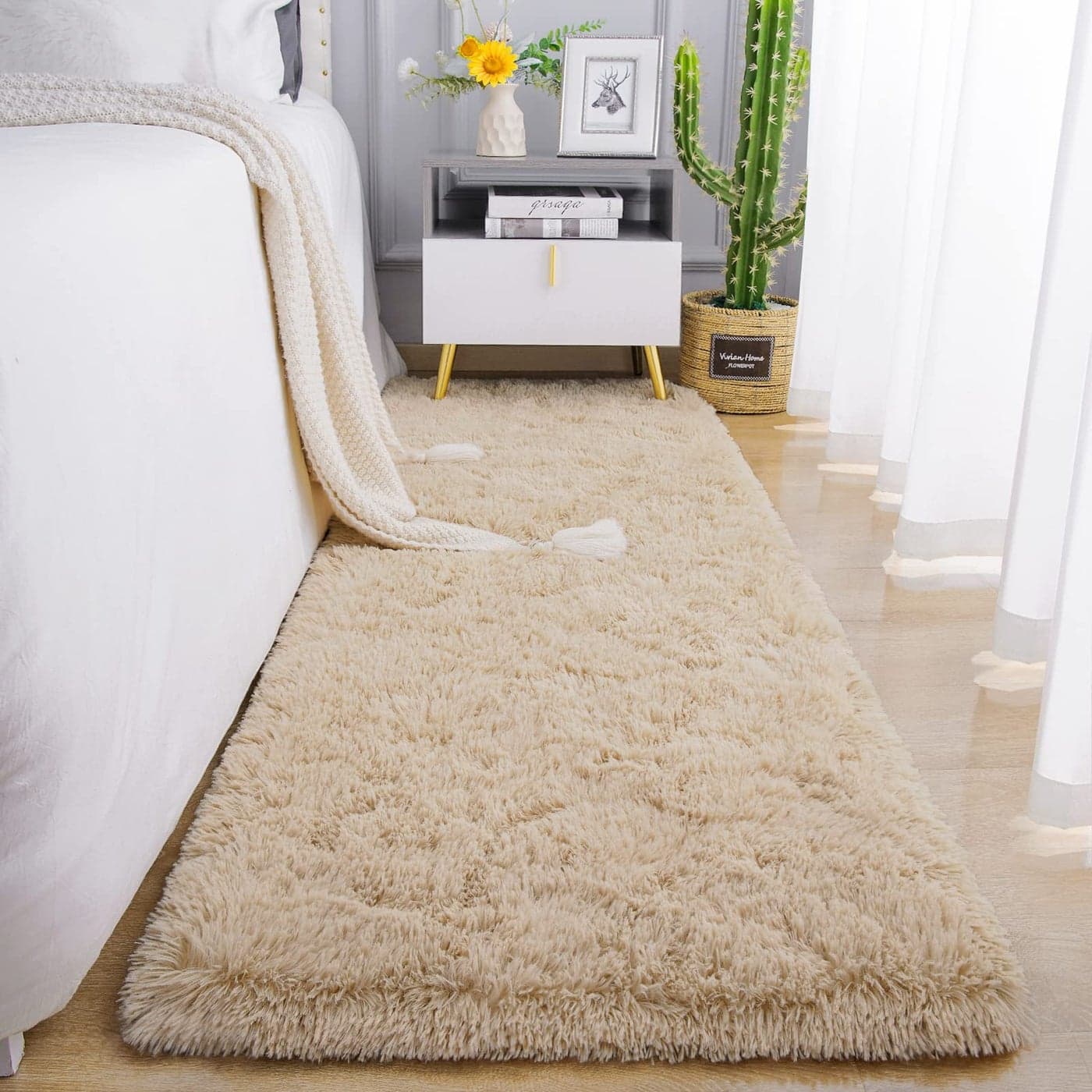 Chicrug Soft Runner Rug for Bedroom Living Room Plush Fluffy Rug 2x6 Feet Shag Furry Runner Carpet Non Shedding for Nursery Children Kids Girls Room Home Decorative Khaki