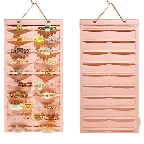 HASTHIP Felt Wall Hanging Hair Claw Holder Organizer for Women Girls, Storage Display for Banana Barrettes and Jaw Clips, Pink