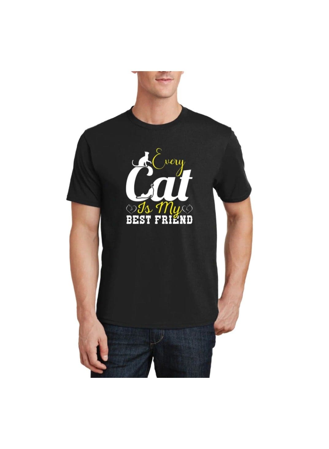 International Cat Day Men's T-Shirt Round Neck–100%Cotton,Comfortable Fit,Fun Cat Print|Ideal For Cat Lovers And Casual Wear