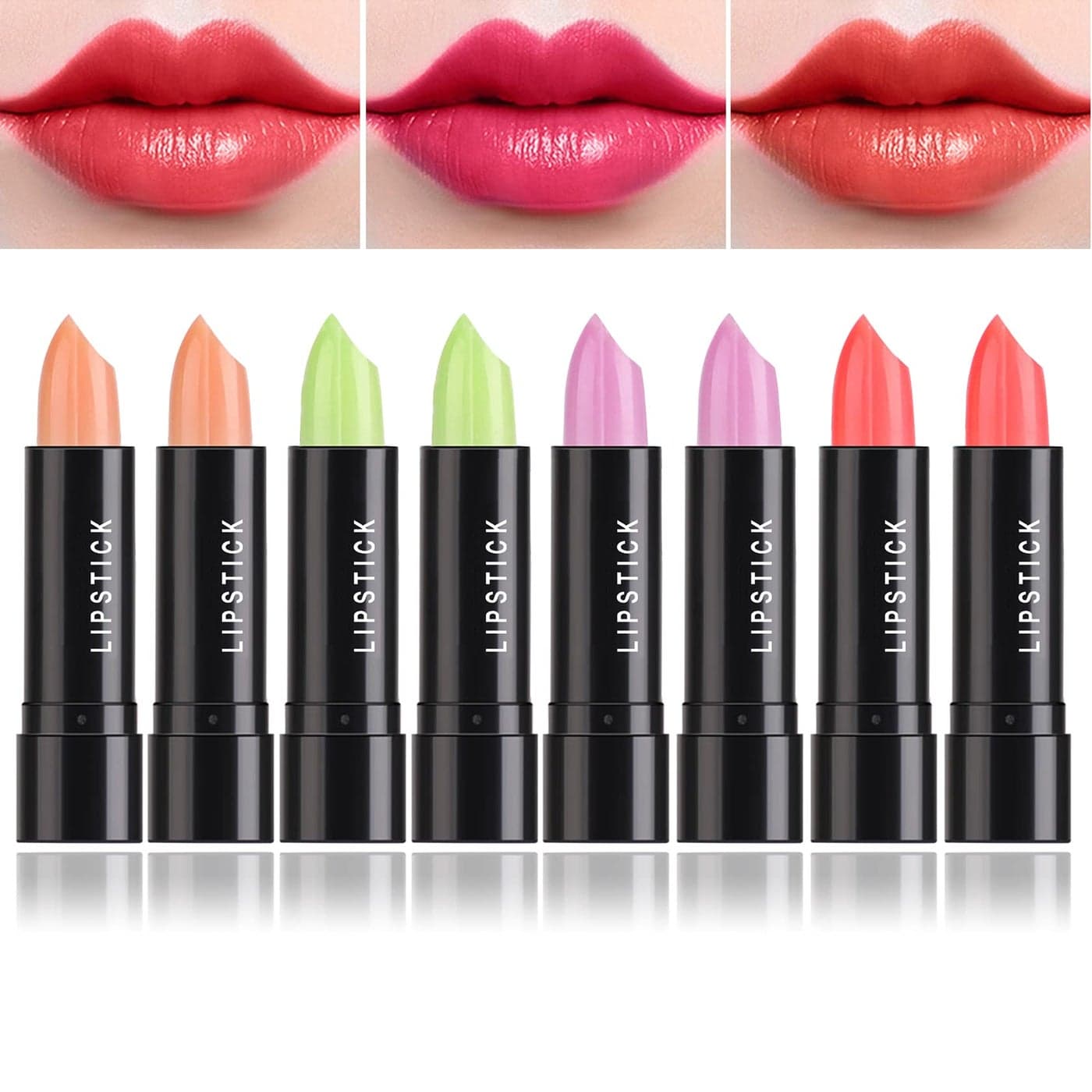 LZYLLS 8 Pcs Color Changing Change LipstickMagic Lipstick Jelly Lip BalmMoisturizer Tinted Lip Tint Stain Long Lasting Waterproof Temperature Color Change Lip Gloss