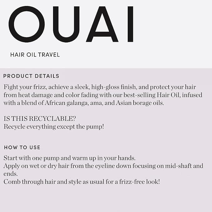 OUAI Hair Oil Hair Heat Protectant Oil for Frizz Control Adds Hair Shine and Smooths Split Ends Color Safe Formula Paraben Phthalate and Sulfate Free 45ml