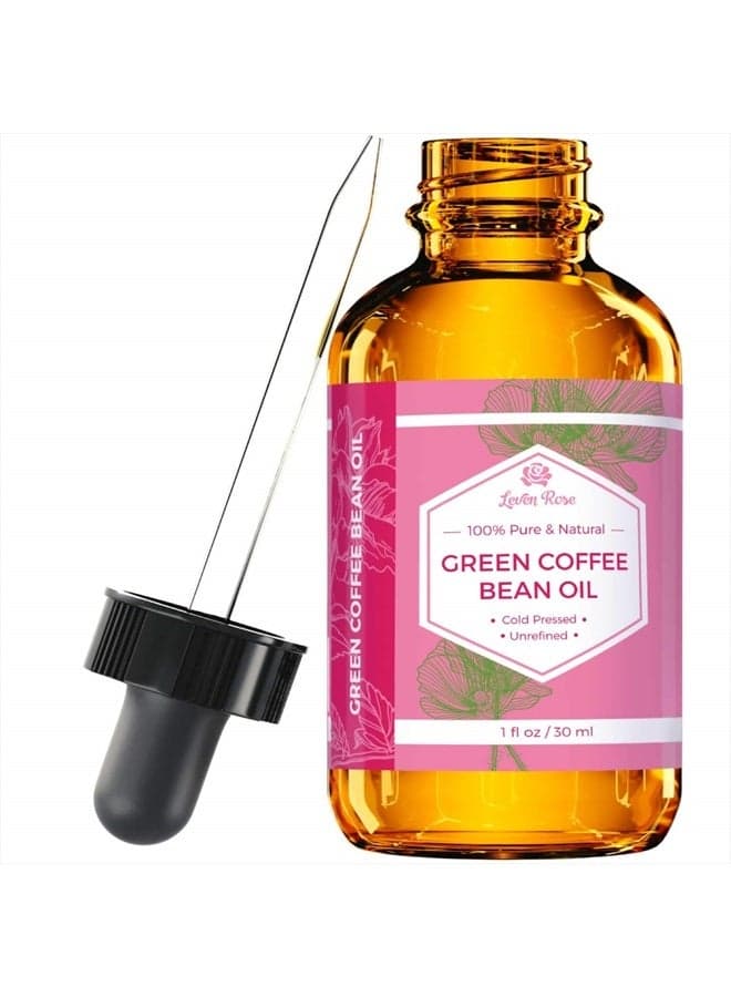 Green Coffee Bean Oil 100% Natural Pure Cold Pressed Unrefined Coffeebean Oil For Around Eyes, Face, Nails, Skin, And Hair- 1 oz Bottle (1 ounce)