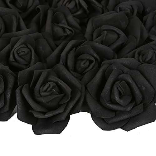 INSUNSIX Artificial Rose Flowers,100 pcs Foam Roses Bulk Black Fake Flower Heads for DIY Crafts Wedding Bouquets Rose Wall Kissing Balls Bridal Shower Party Decorations(Black)