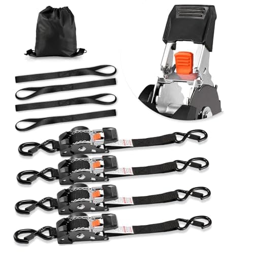 VEVOR Retractable Ratchet Straps, 1 in x 10 ft, Tie Down Straps with S Hooks, 1200 lbs Break Strength, 4 Soft Loops, Tie Down Ratcheting for Moving, Trailers, Motorcycles, Kayaks, Car Roof, 4 Pack