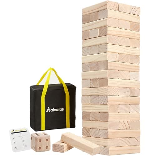 Aivalas Giant Tumbling Timber Games 60 Blocks Large Tower Outdoor Game Includes Carry Bag and Scoreboard Wood Stacking Backyard Game Grows Up to 5FT for Kids Adults Family