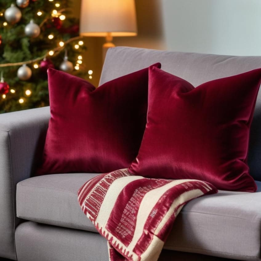 FEVERQIYI 20x20 Velvet Pillow Covers Set of 2 Christmas Red Decorative Square Throw Pillowcase Soft Solid Cushion Covers for Bedroom Living Room Outdoor Indoor Decoration