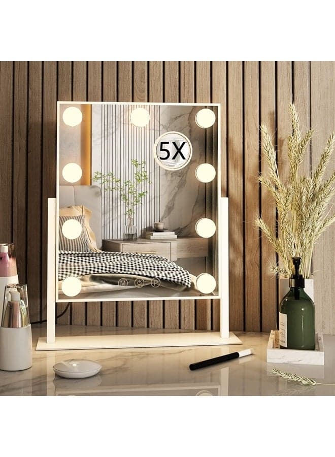 Hollywood Tabletop Makeup Vanity Mirror with 9 LED Lights Smart Touch Control 3 Colors Light 360°Rotation
