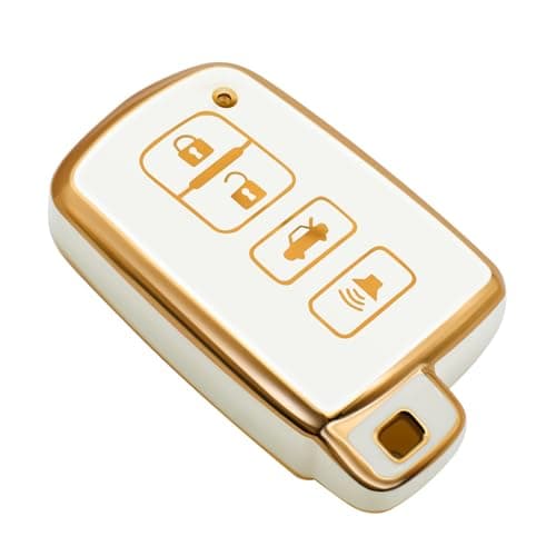 FEYOUN Key Fob Cover Compatible with Toyota Avalon Camry Corolla RAV4 Sequoia Highlander 4Runner Smart 4 Buttons TPU Remote Keyless Key Fob Case Protection Shell Accessories, White