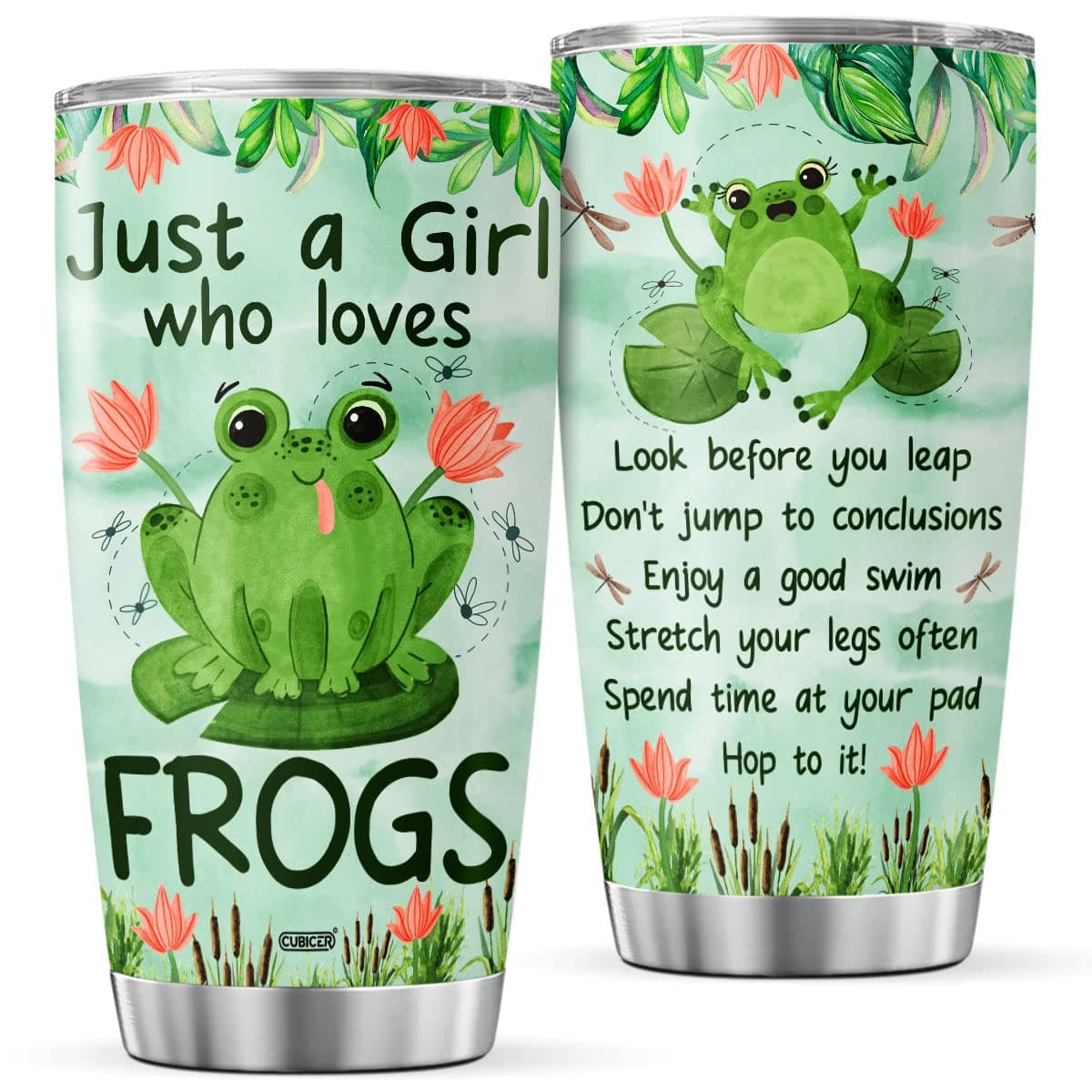 CUBICER Green Frog Tumblers Coffee Women Stainless Steel Tumbler 20 Oz Cup Mug Funny Insulated Travel Mugs Gifts For Frog Lovers Women Birthday Kitchen Accessories Supplies