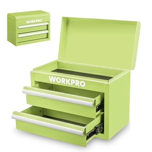 WORKPRO Metal Mini Tool Box, Top Tool Chest containing Two Drawers with Ball Bearing Slides, PVC Drawer Liners and PP Feet Pads, Durable Cold Rolled Steel Small Toolbox for Multi-Purpose Storage