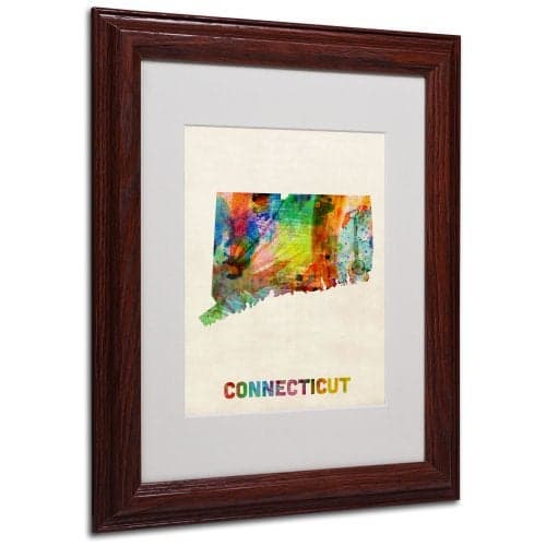 Trademark Fine Art Connecticut Map Matted Framed Art by Michael Tompsett in Wood Frame, 11 by 14-Inch