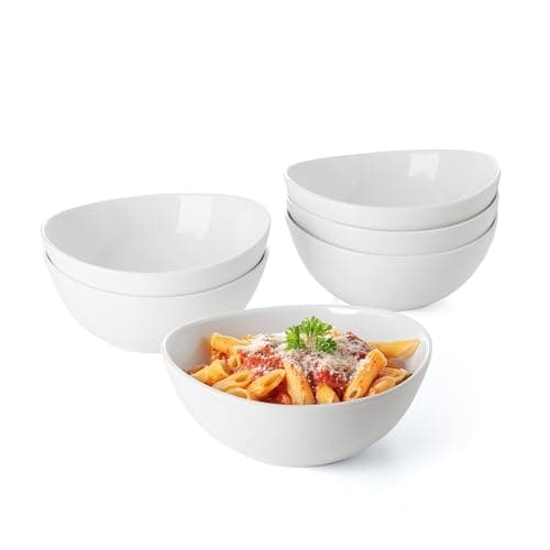 Sweese 28 oz Large White Porcelain Bowls - Set of 6 Salad, Pasta, Soup & Serving Bowls, Big Ceramic Dinner Bowls