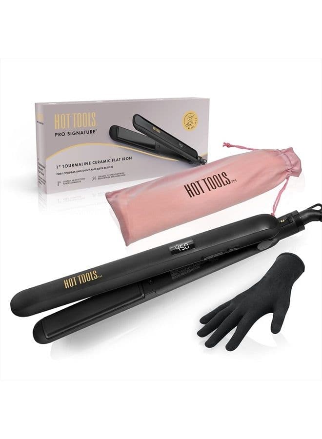 Hot Tools Pro Signature Ceramic + Tourmaline Flat Iron for Sleek Results, 1 Inch Plates