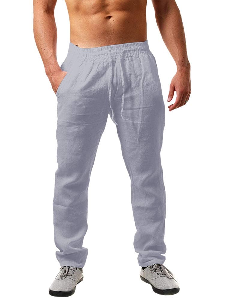 Karlywindow Mens Linen Pants Casual Loose Lightweight Drawstring Elastic Waist Summer Yoga Beach Trousers