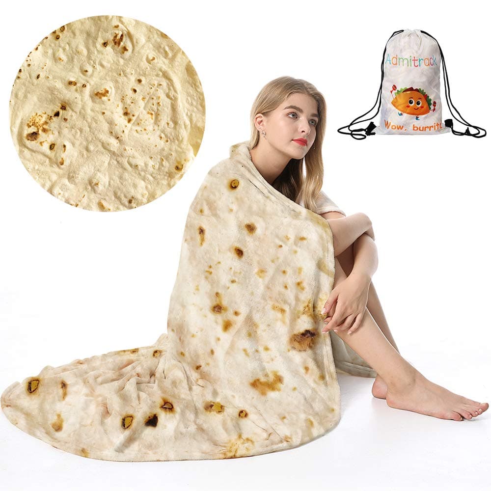 Admitrack Tortilla Envelop Blanket Burritos Round Envelop Funny Realistic Food Round Blanket Novelty Burritos Throw for Adults Kids Double Sided