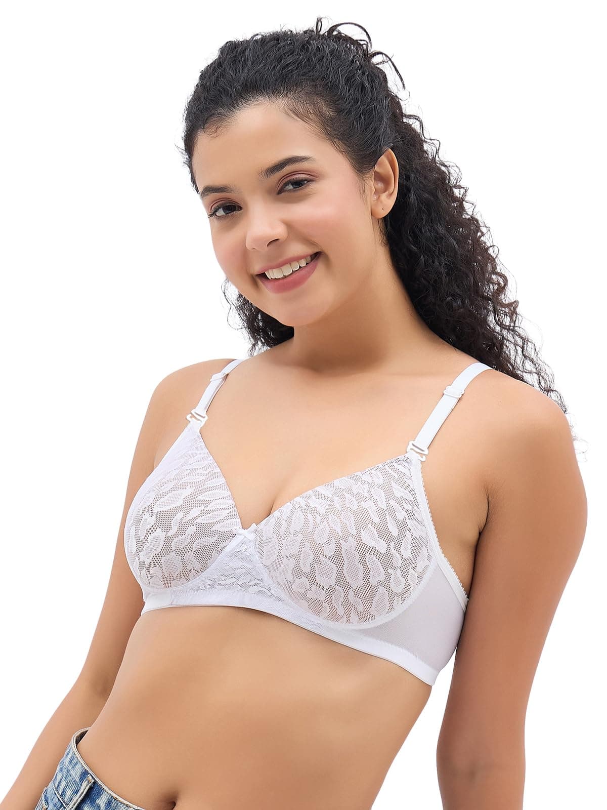Clovia Women's Lace Padded Non-Wired Full Cup Multiway Bra (BR2332P18_White_32B)