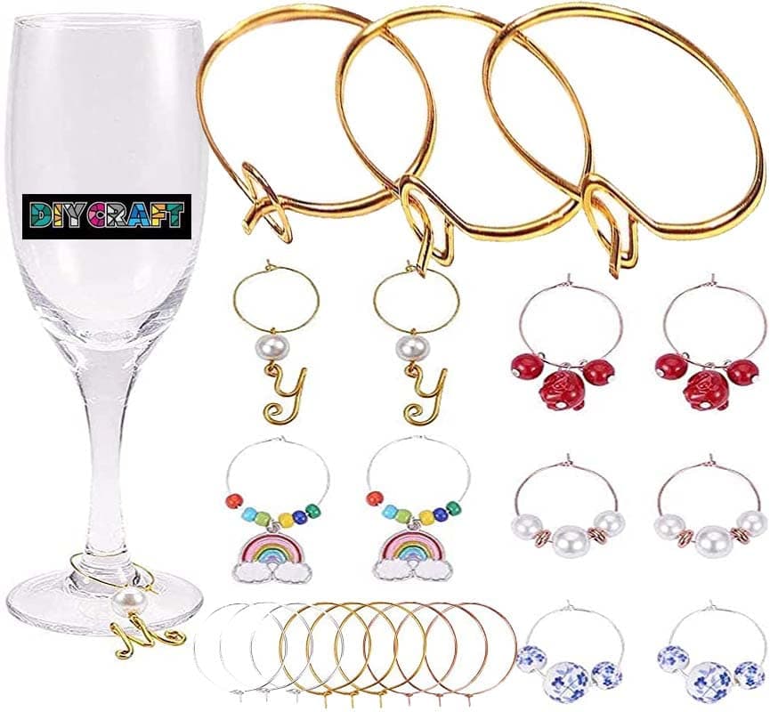 DIY Crafts Wine Glass Charm Rings Open Earring Beading Hoop Party Favor for Beading & Jewellery-Making Silver/Gold/Nickel/Mehandi Plated DNo # 2 (30 Pcs, 15mm Gold Medium #14)