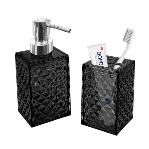 2PCS Black Bathroom Accessories. Contain Soap Dispenser and Toothbrush Holder Set. Boho Bathroom Set for Blue Bathroom Décor