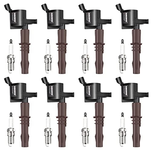 Micro Set of 8 Ignition Coils Pack DG521 and Iridoplatinum Spark Plugs SP-509 Compatible with F150 F250 F350 Expedition Trac Mustang Lincoln Mark LT Navigator Mercury V8 4.6L 5.4L 6.8L Replaces IC697