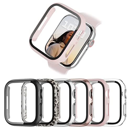 BHARVEST 6 Pack Case for Apple Watch Series 3/2/1 38mm with Tempered Glass Screen Protector, High Definition Scratch Resistant Hard PC Bumper Cover for Apple Watch Accessories (6 Colors, 38mm)