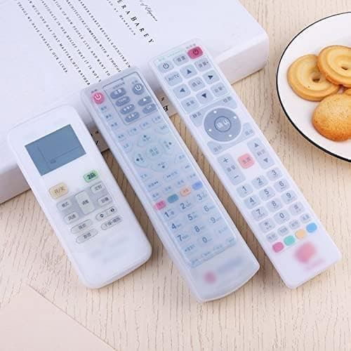 ORTONO 3 Pcs Stretchable Silicone Remote Cover of Different Sizes for TV, AC, Setup Box Remote | Dust Proof and Water Proof (Transparent)