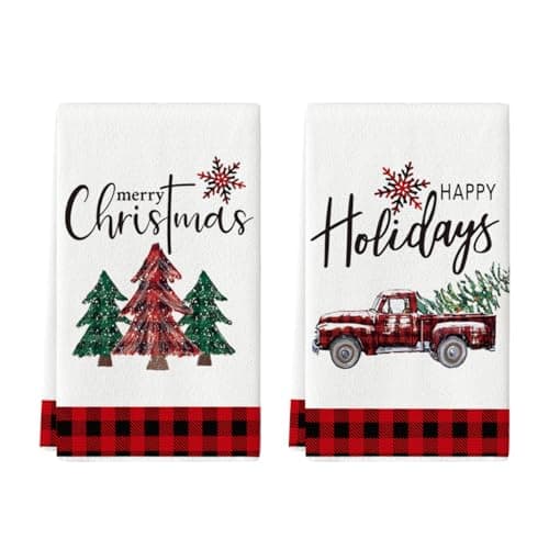 Artoid Mode Christmas Trees Kitchen Towels Dish Towels, 18 x 26 Inch Truck Winter Holiday Ultra Absorbent Drying Cloth Tea Towels for Cooking Baking Set of 2